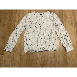 Ann Taylor Women's Long Sleeve‎ Blouse White Black Polka Dots Size L